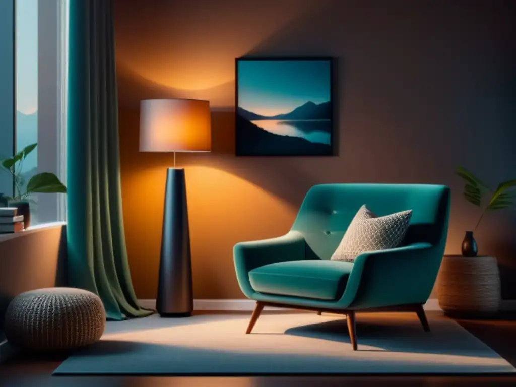 Salón minimalista con luz cálida y serena para relajación en casa Un acogedor rincón de lectura con iluminación para relajación en casa