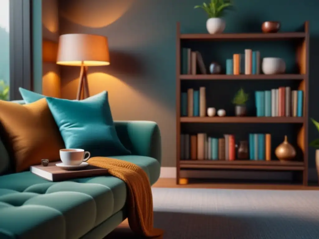 Un acogedor rincón de lectura en un hogar minimalista con suplementos para bienestar mental hogar
