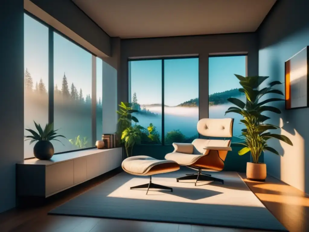 Acogedor rincón de lectura en dormitorio minimalista Acogedor rincón de lectura iluminado por la suave luz solar, en un dormitorio minimalista