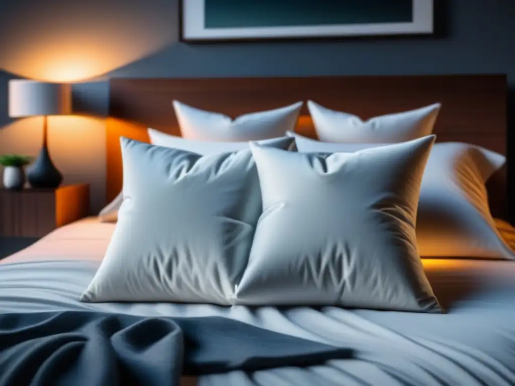 Pillow de aromaterapia blanco en cama minimalista Almohada de aromaterapia blanca en cama ordenada, iluminación suave y ambiente sereno en hogar moderno