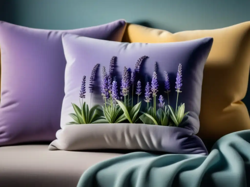 Pillow de lavanda bordado: tranquilidad y relax en casa Almohada aromaterapia: suave y relajante, con patrones botánicos en tonos pastel