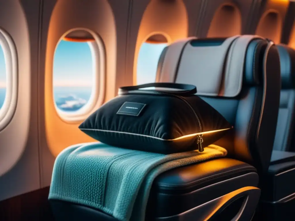 Almohada de viaje de espuma viscoelástica en avión Almohada de viaje para relax en avión con manta y bolso, ambiente acogedor
