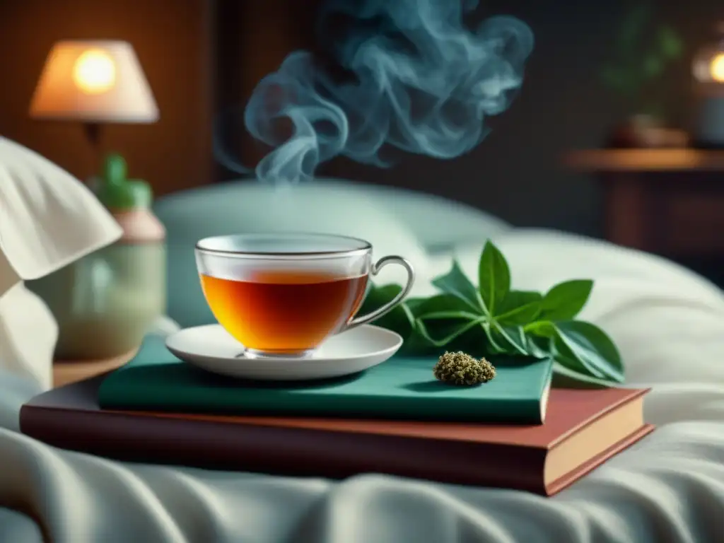Refugio de tranquilidad: dormitorio acogedor para descansar Ambiente tranquilo de dormitorio con cama hecha, libros y té caliente
