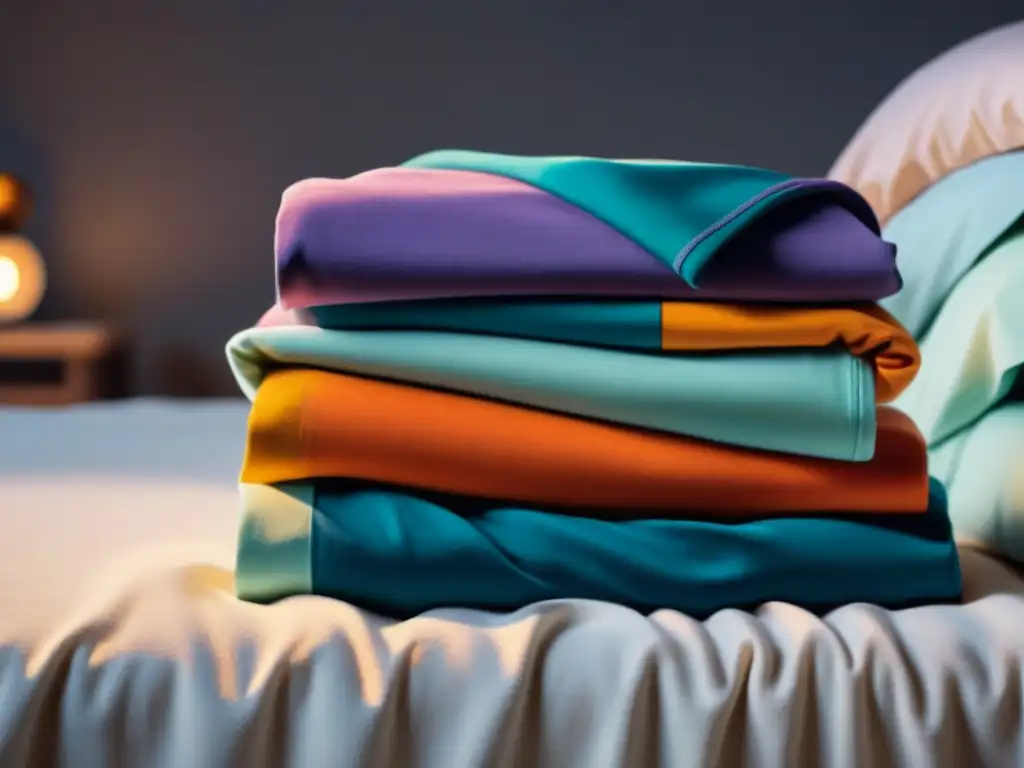 Pijamas coloridos y acogedores en diversas tallas Una apacible pila de pijamas coloridos y bien doblados en tallas diversas, sobre una manta suave