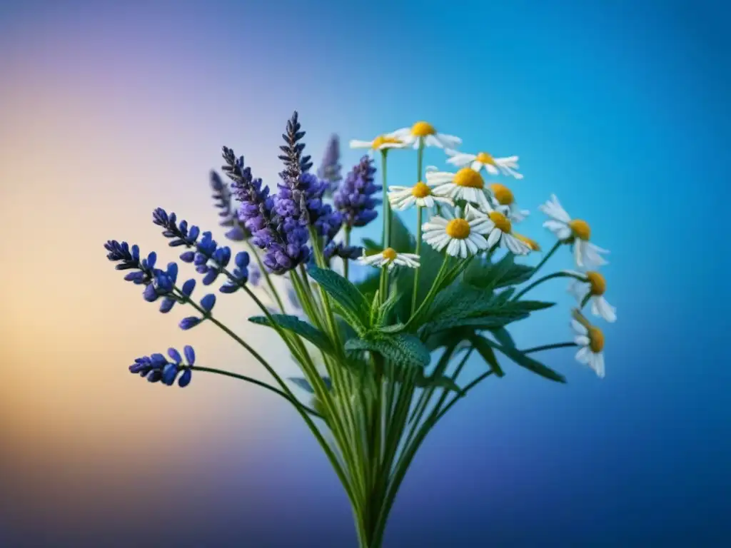 Armonía botánica: plantas medicinales en conexión Armoniosa ilustración de plantas medicinales como lavanda, manzanilla y valeriana, transmitiendo relajación y bienestar