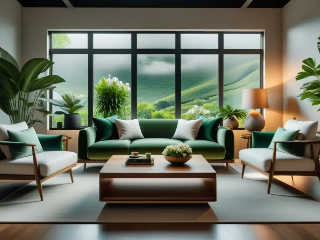 Salón minimalista y armonioso, Feng Shui, luz natural y equilibrio Armoniosa sala con organización de muebles Feng Shui para potenciar la energía positiva