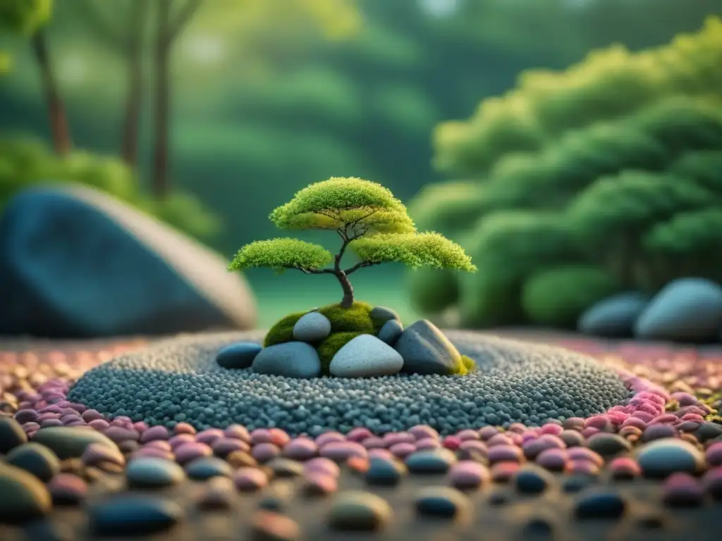 Jardín Zen: armonía y serenidad en la naturaleza Armonioso jardín Zen con cerezo en flor, rocas equilibradas y grava
