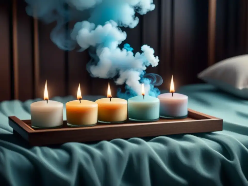 Armonía en velas y aceites esenciales pastel Un arreglo sereno de velas aromáticas y esencias relajantes en tonos pastel