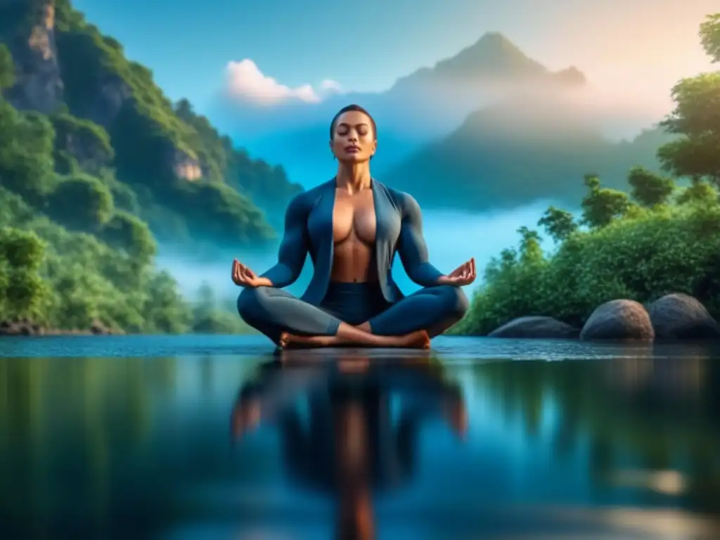 Atleta en meditación, reflejando calma y determinación en entorno natural