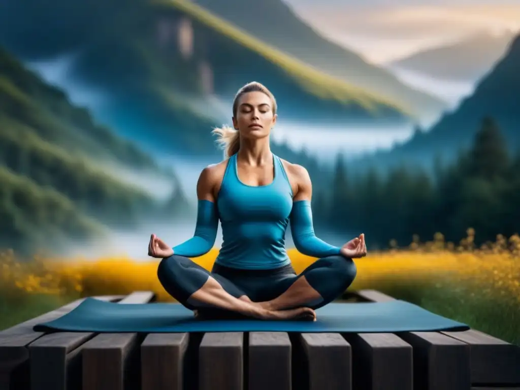 Atleta enfocado: practicando mindfulness con serenidad Atleta en meditación, concentrado y sereno practicando Mindfulness para atletas