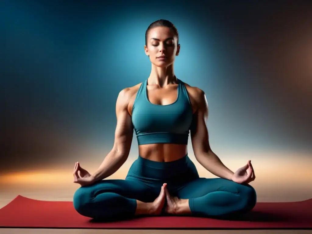Un atleta profesional en una pose de yoga, mostrando fuerza, enfoque y equilibrio