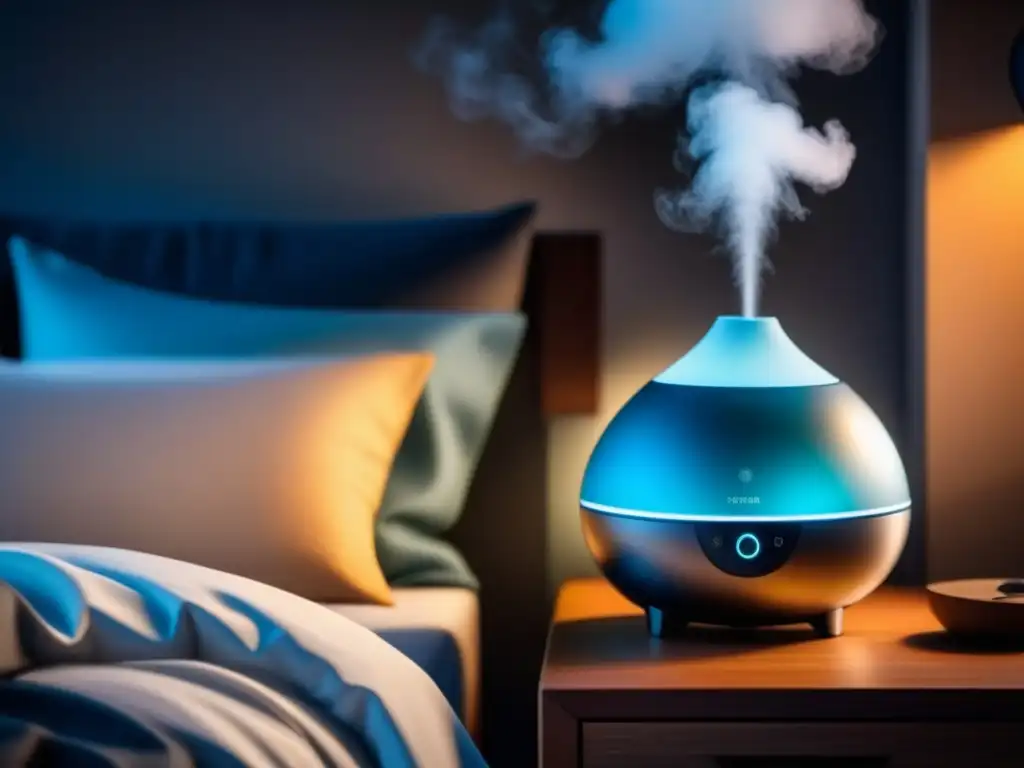 Tranquilidad en el dormitorio: purificador de aire moderno Atmósfera tranquila en dormitorio con humidificadores purificadores aire sueño reparador