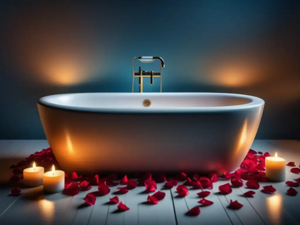 Un baño relajante con aceites esenciales y pétalos de rosa, perfecto para momentos de paz y tranquilidad