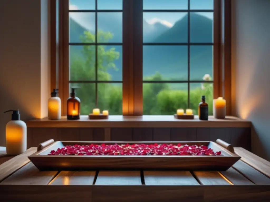 Un baño relajante con aceites esenciales en elegante y tranquila ambientación