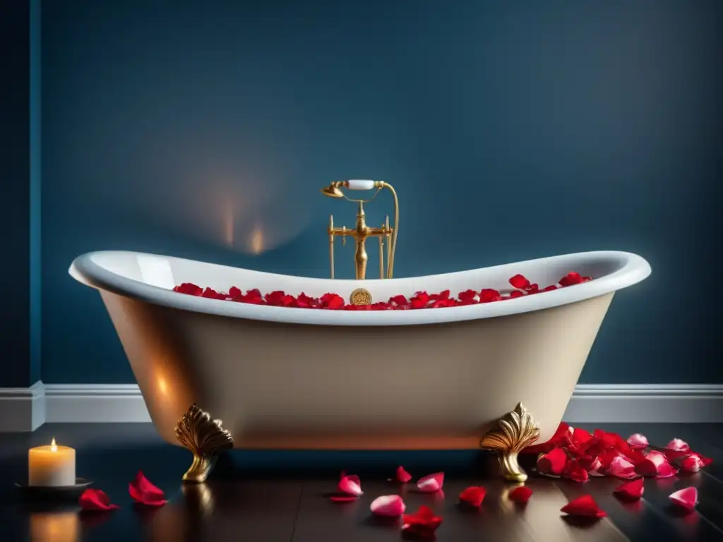 Un baño relajante con combinaciones de aceites esenciales, agua tibia y pétalos de rosa flotando
