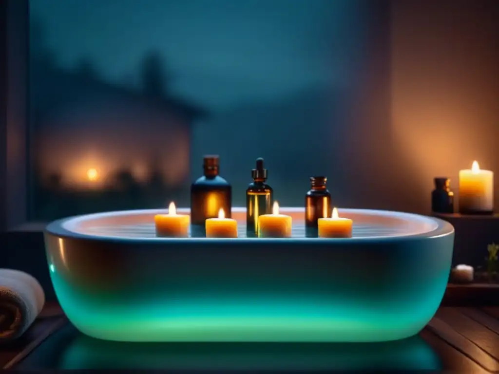 Un baño relajante con combinaciones de aceites esenciales, velas y serenidad