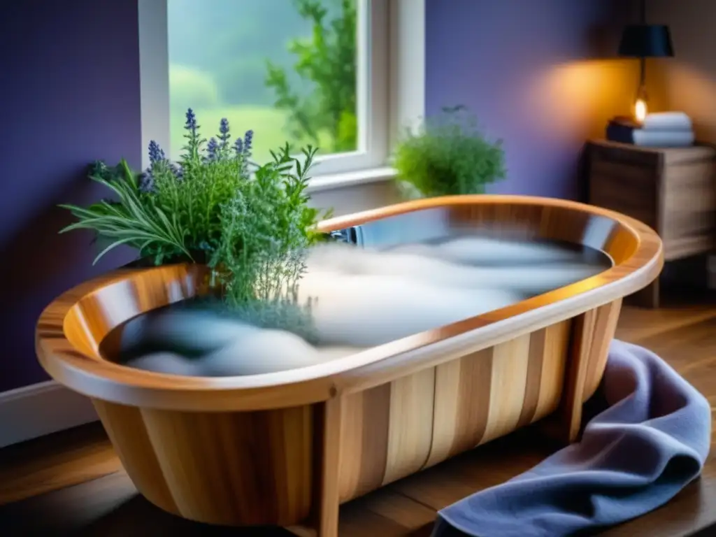Un baño relajante con hierbas aromáticas como lavanda, manzanilla y romero
