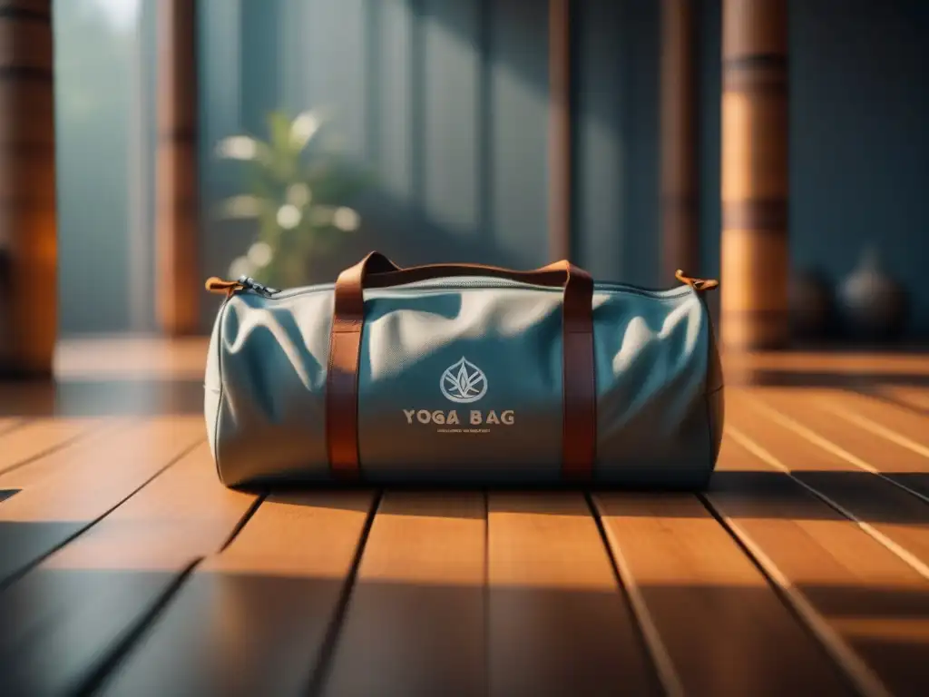 Bolsa de yoga personalizada en estudio sereno Bolsa de yoga chic personalizada en estudio sereno con suelo de bambú y luz natural