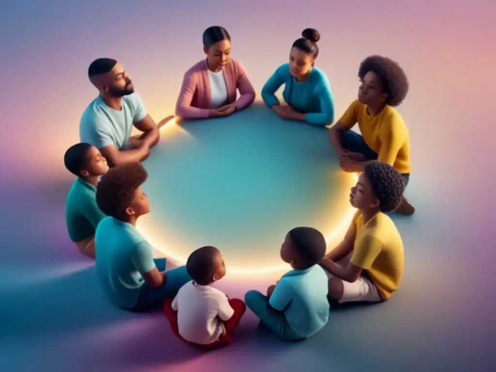 Niños diversos meditando en armonía Un círculo de niños diversos visualizando paz y creatividad juntos