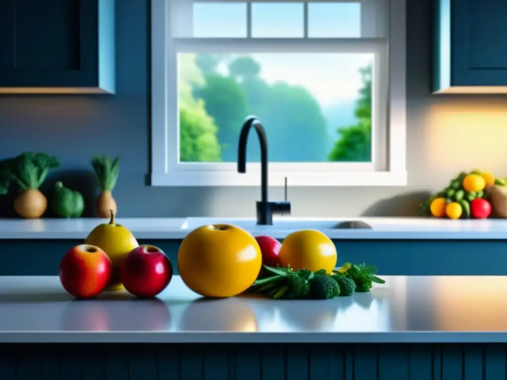 Cocina serena con alimentos frescos en recipientes de vidrio