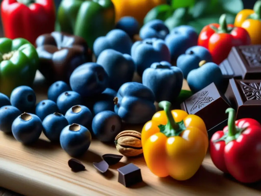 Alimentos antioxidantes: frescura y bienestar en tu mesa Una composición armoniosa de alimentos antioxidantes en una mesa de madera clara, transmitiendo frescura y beneficios para la salud