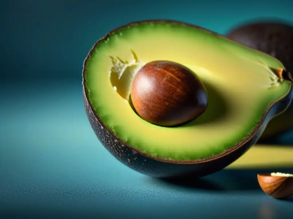 Deliciosas fuentes de grasas saludables: aguacate, nueces, semillas y aceite de oliva en una composición minimalista y vibrante Una composición elegante de grasas saludables para bienestar mental: aguacates, frutos secos, semillas y aceite de oliva, vibrantes y apetitosos