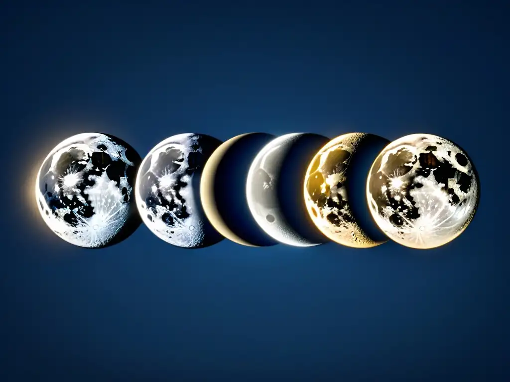 Fases lunares detalladas: de nueva a llena Detallada imagen de fases lunares, mostrando desde nueva luna hasta luna llena