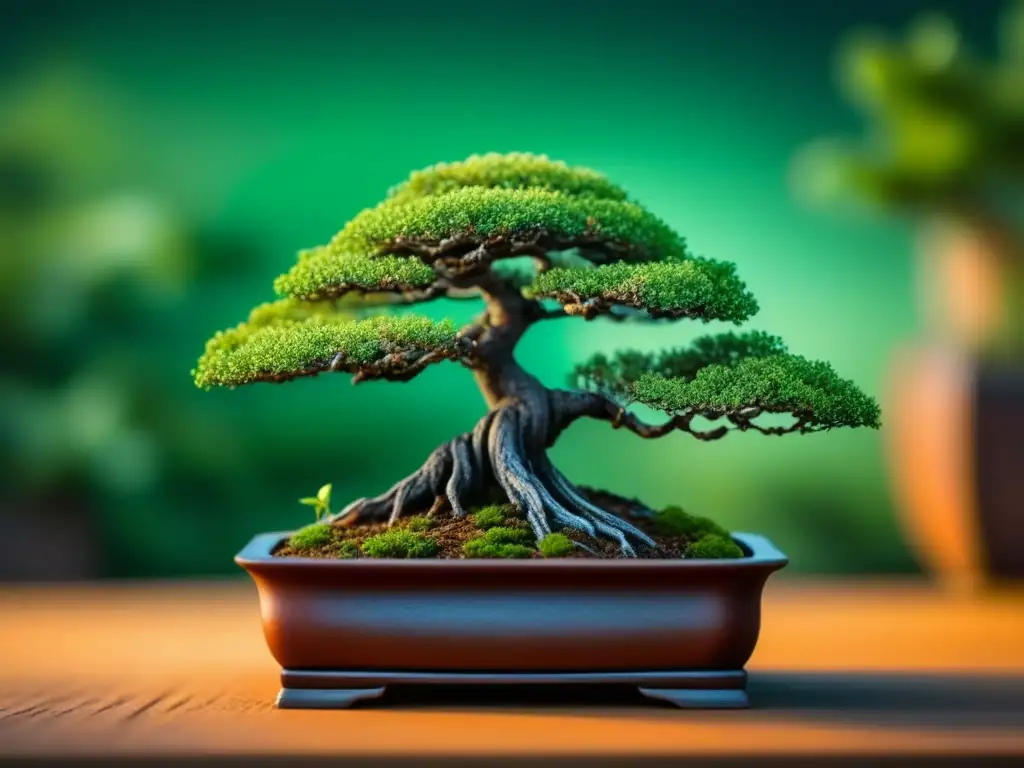 Mini bonsái: arte y precisión en cada detalle Detalle fascinante de un bonsái en miniatura, reflejo de cuidado bonsáis en casa principiantes