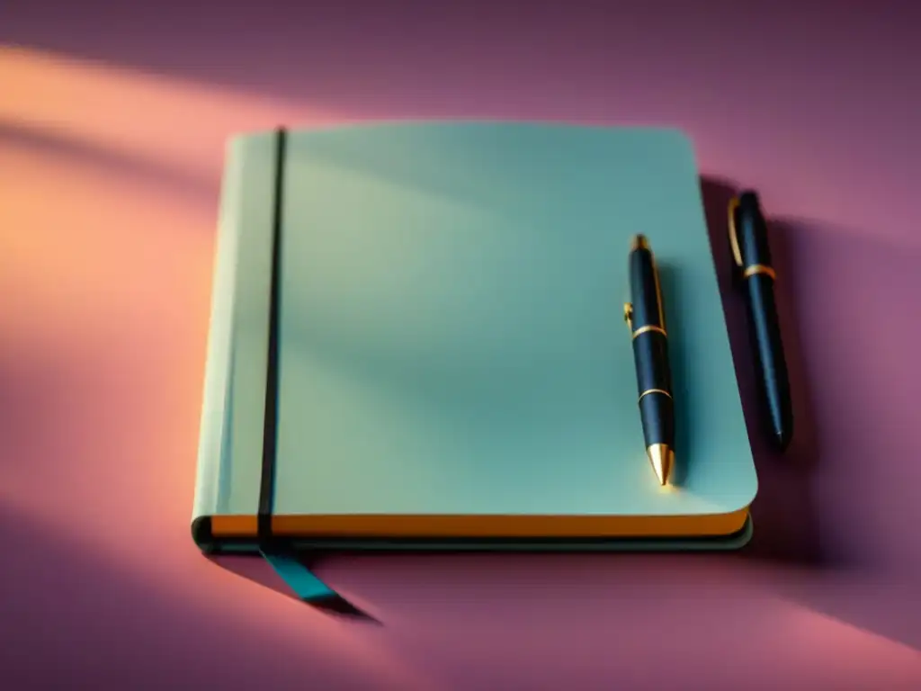 Diario de gratitud: inicio sereno y minimalista Un diario en blanco con un elegante bolígrafo sobre fondo pastel, ideal para diarios de gratitud para principiantes