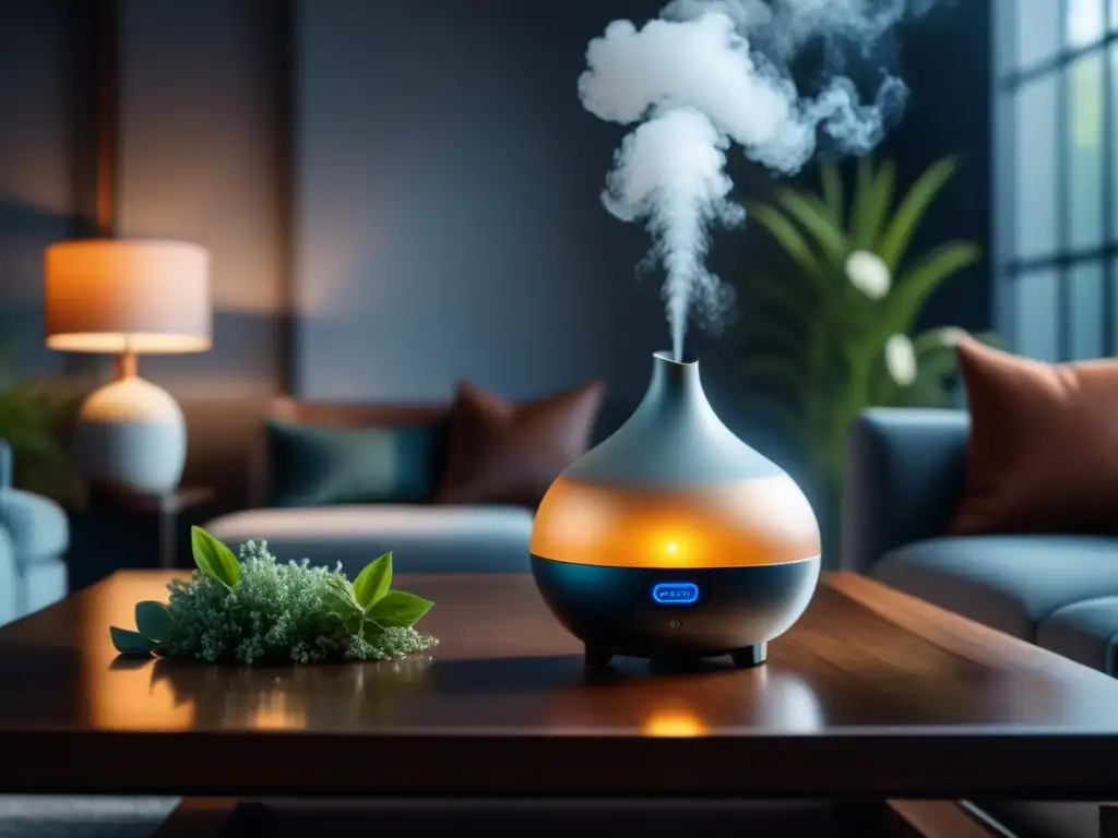 Difusor de aromaterapia elegante en sala de lujo Un difusor de aromaterapia elegante en un salón moderno y lujoso