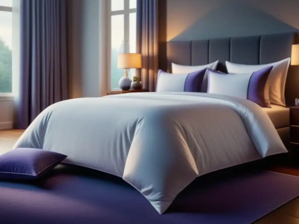 Tranquilidad y relax en un dormitorio blanco impecable Un dormitorio blanco impecable con una cama hecha perfectamente y almohadas de aromaterapia para relajación en el hogar
