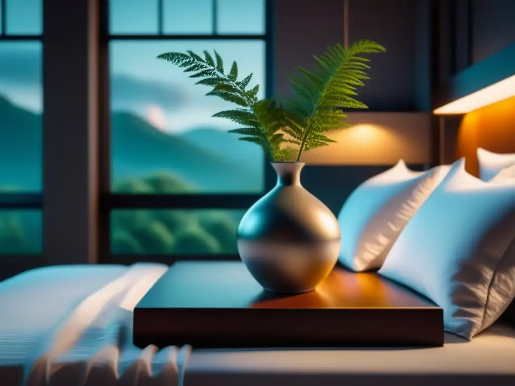 Tranquilo dormitorio minimalista en tonos neutros para relajación Dormitorio minimalista para paz interior con cama blanca, detalles simples y ventana iluminada
