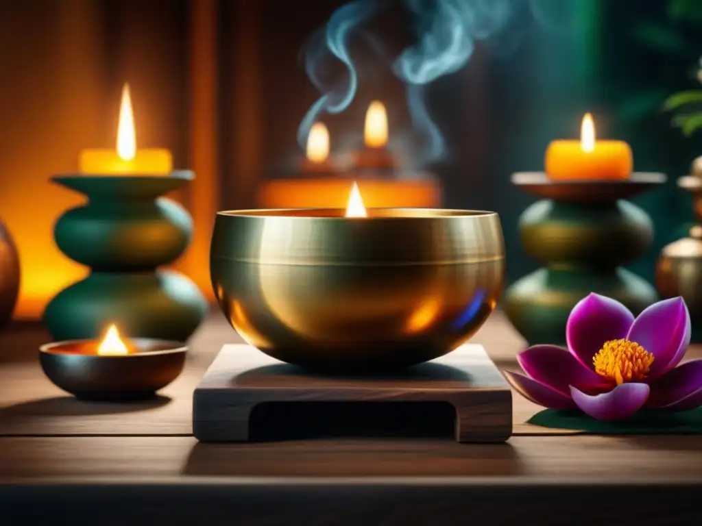 Un dormitorio sereno con cuencos tibetanos, velas y naturaleza para meditación con cuencos tibetanos insomnio