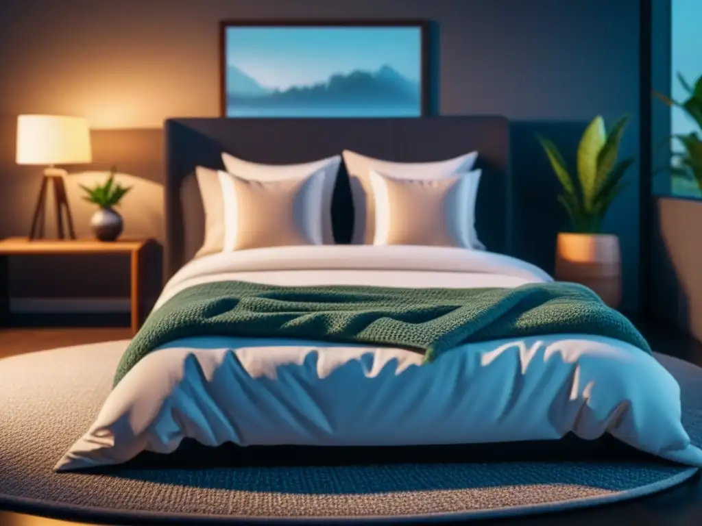 Diseño de dormitorio sereno con iluminación inteligente Un dormitorio sereno con iluminación inteligente para ambientes relajantes