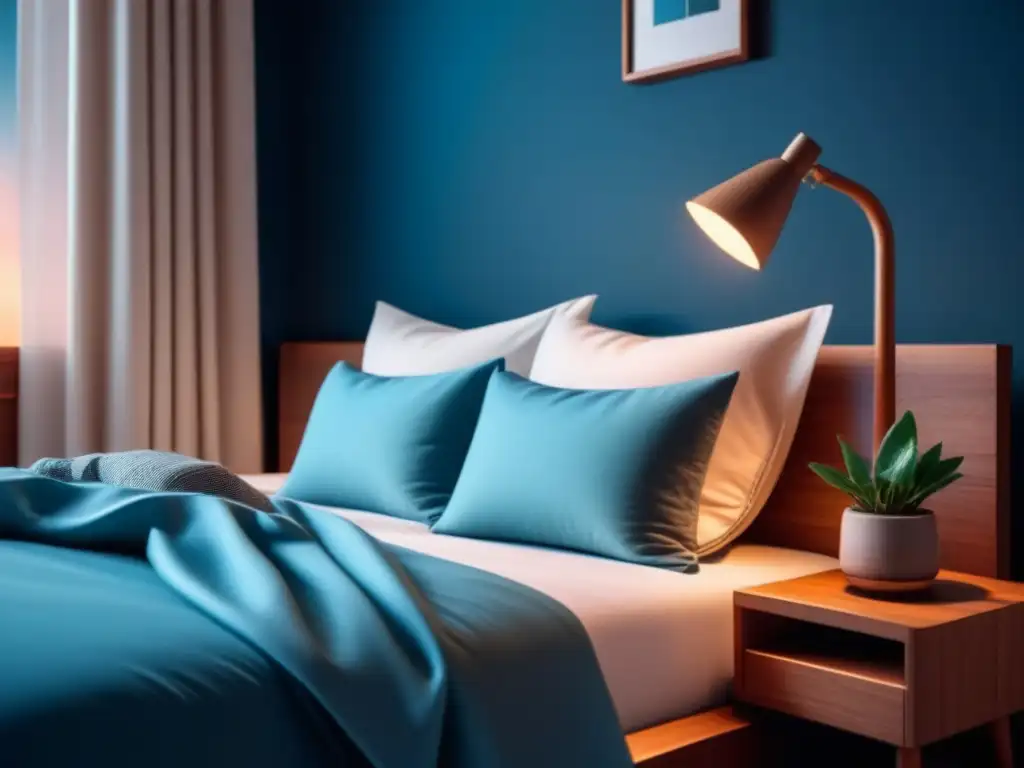 Dormitorio sereno en tonos neutros con detalles acogedores y modernos Un dormitorio sereno y minimalista con tonos neutros, una cama acogedora y detalles naturales