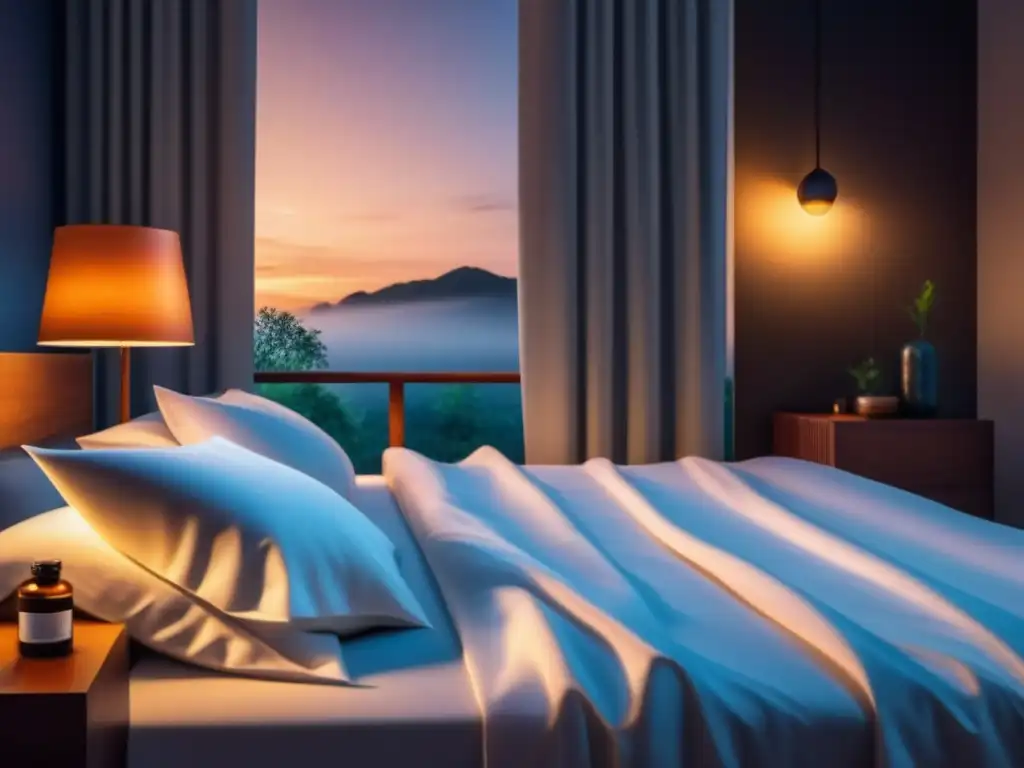 Un dormitorio tranquilo y acogedor iluminado por una suave luz cálida, ideal para descansar