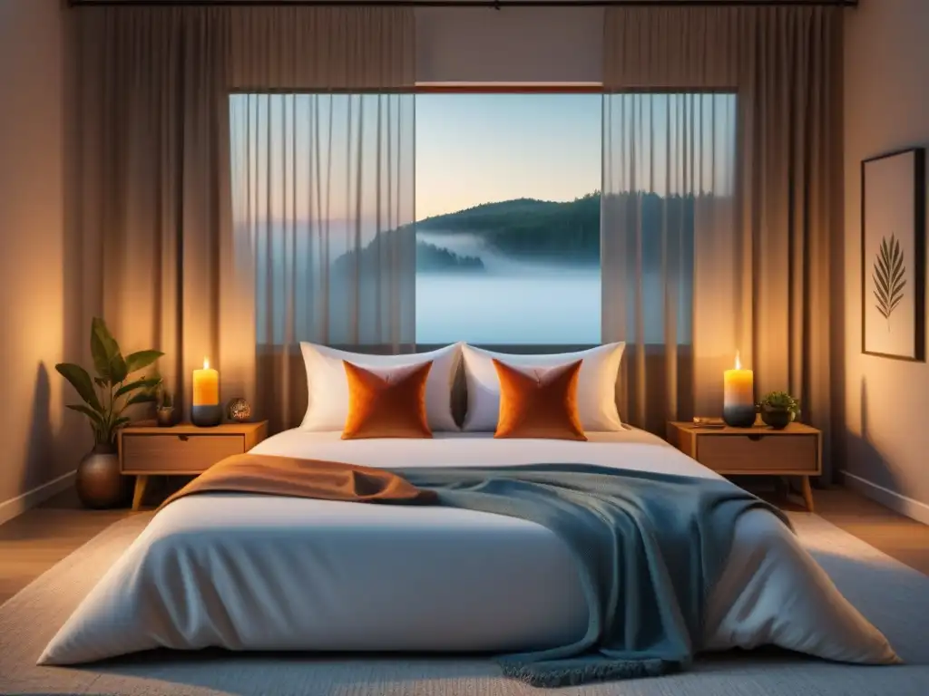 Refugio de tranquilidad: dormitorio minimalista iluminado Un dormitorio tranquilo y minimalista, perfecto para meditación para relajarse en casa