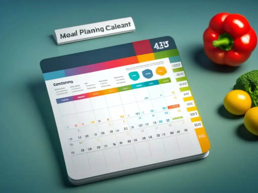 Planificador de comidas minimalista y detallado para ciclos nutricionales Un elegante calendario de planificación de comidas con colores y tipografía refinada, ideal para 'Planificación de comidas según ciclos nutricionales'