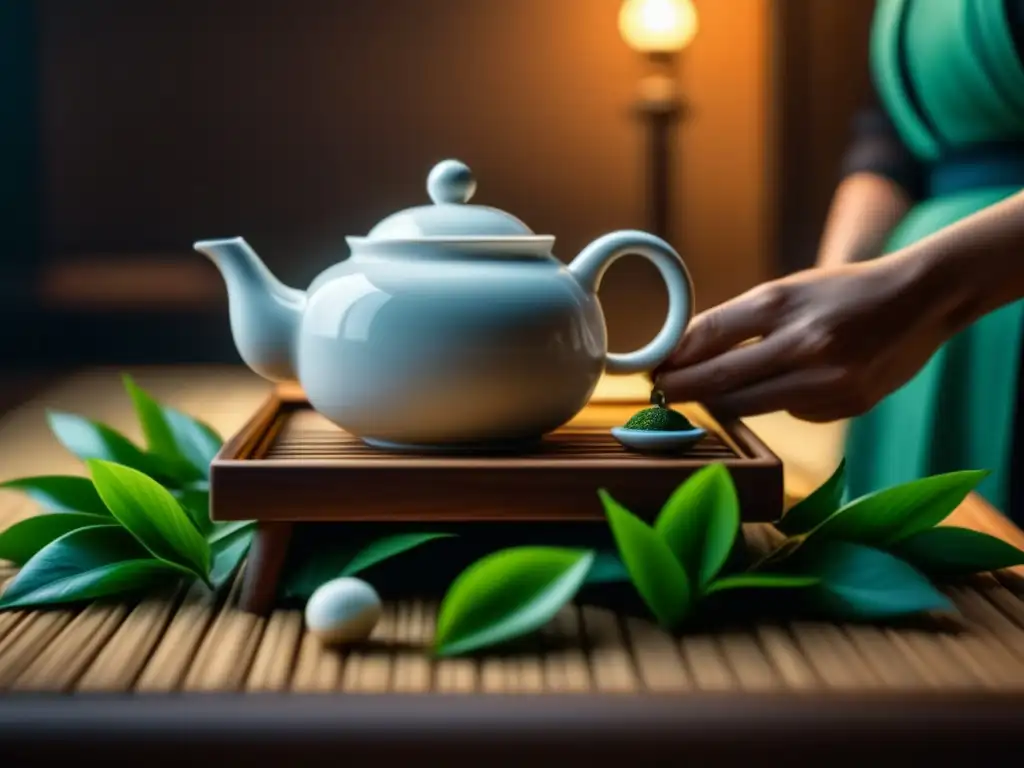 Exquisita ceremonia del té en porcelana blanca: serenidad y armonía Una elegante ceremonia del té para relajarse, con delicado set de porcelana blanca y flores frescas