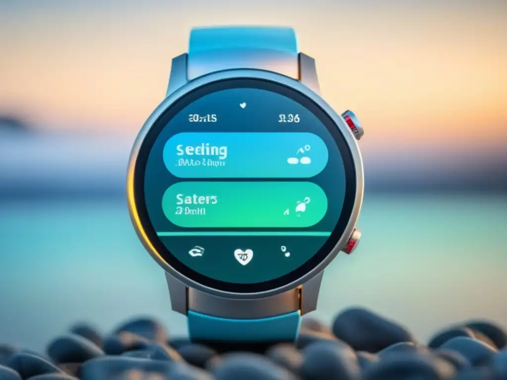 Smartwatch elegante muestra métricas de salud en alta resolución Un elegante dispositivo de monitoreo de salud con pantalla vibrante de alta resolución, mostrando métricas de salud