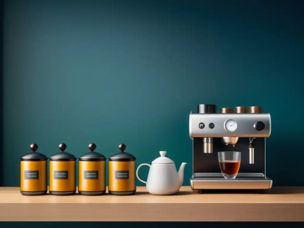 Selección premium de café y té en cocina moderna Una elegante selección de cafés y tés en un club de suscripción premium