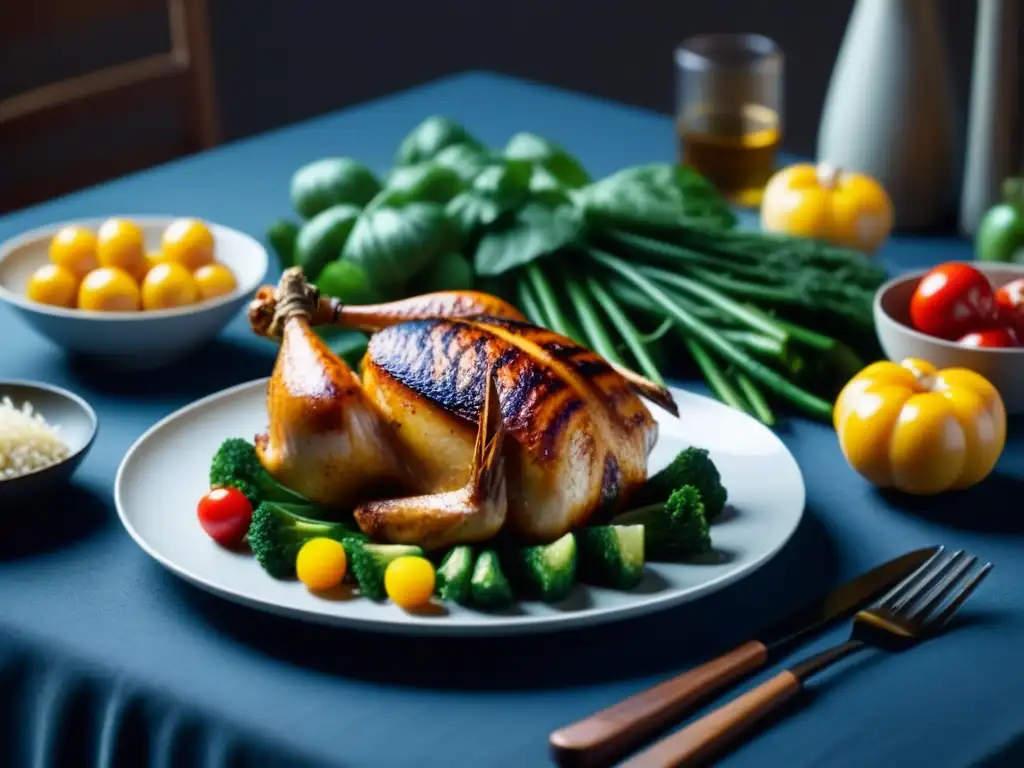 Cena saludable con vegetales frescos y proteínas magras Un elegante y sereno banquete con menús ligeros cenas sin carbohidratos, frescos vegetales y proteínas magras