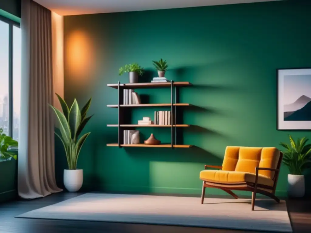 Estantería minimalista: soluciones inteligentes para un salón elegante Elegante unidad de estantería en una sala de estar minimalista y organizada, con libros y plantas