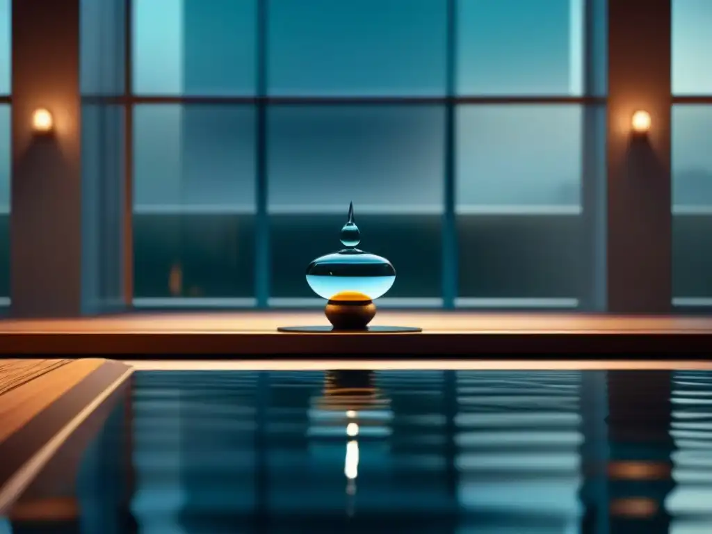 Fuente de agua interior: serenidad en piedra pulida Decoración con elementos acuáticos: Fuente interior de piedra pulida, agua cascada en múltiples niveles hacia una piscina tranquila