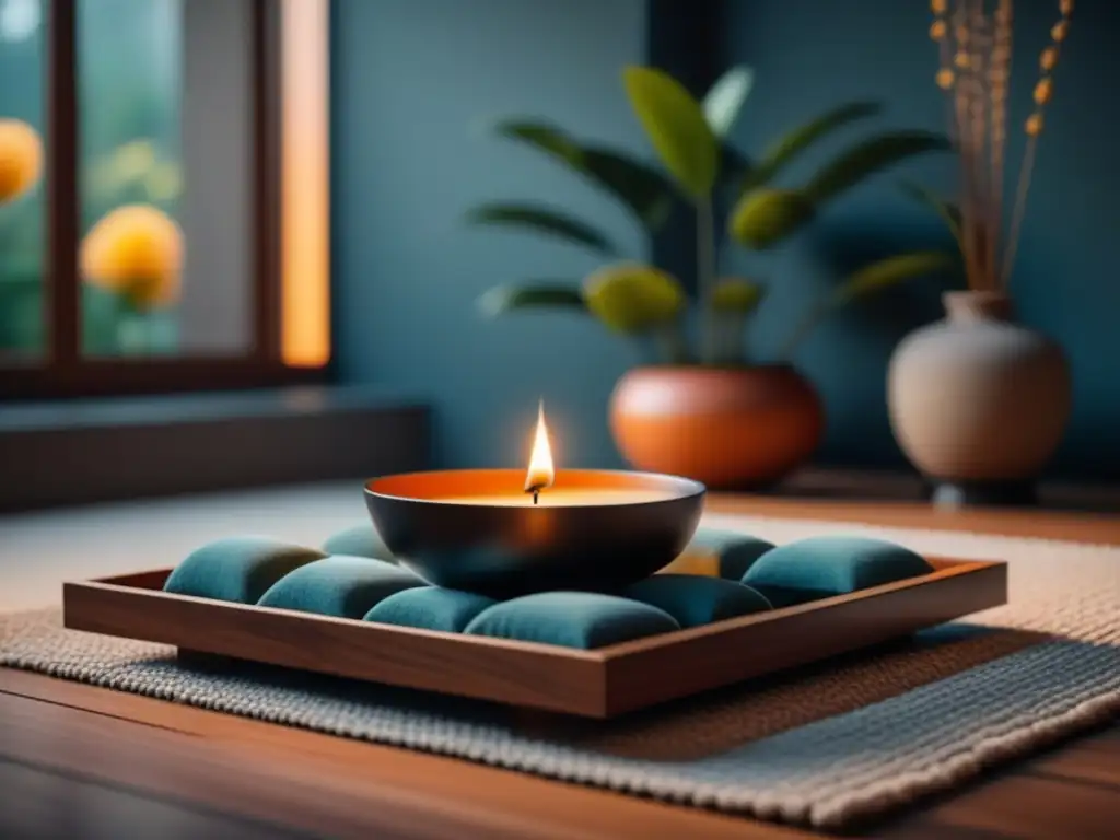 Espacio de meditación en casa: serenidad y confort Espacio de meditación en casa con ambiente sereno y acogedor, ideal para practicar relajación en casa con meditación