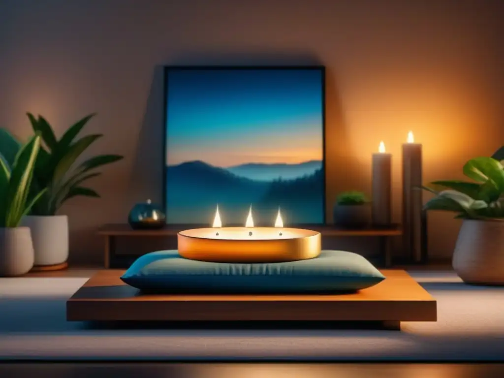Espacio de meditación sereno con iluminación inteligente Espacio de meditación en casa con iluminación inteligente para meditación en casa