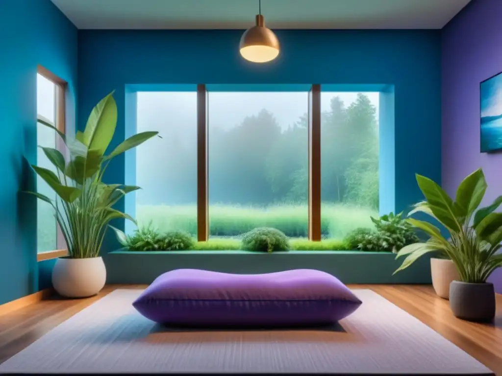 Espacio de meditación sereno en casa en 8k Espacio de meditación hogareño con iluminación suave y colores calmantes