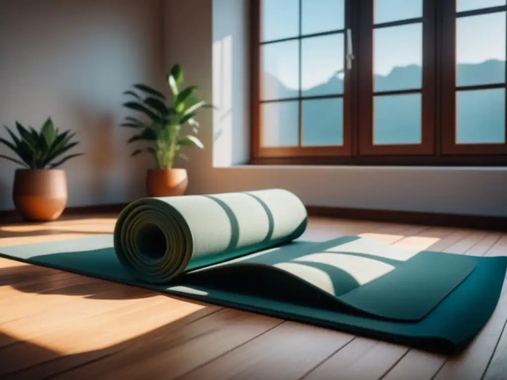Estudio de yoga en casa: minimalismo y serenidad Espacio minimalista de yoga en casa con luz natural y paleta de colores neutros