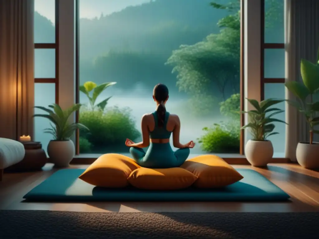 Espacio de meditación en casa: serenidad y armonía Un espacio de meditación hogareño moderno y sereno con sonido de alta fidelidad integrado sutilmente en la decoración