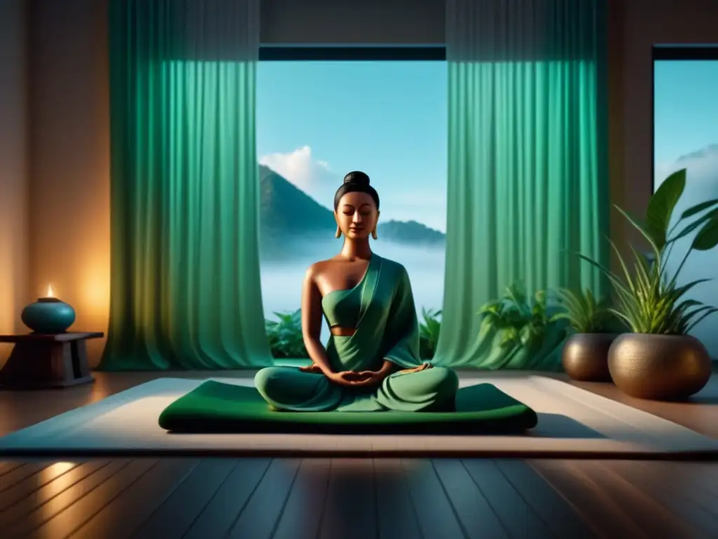 Serenidad en sala de meditación minimalista con luz natural Espacio de meditación sereno con aplicación premium para meditar